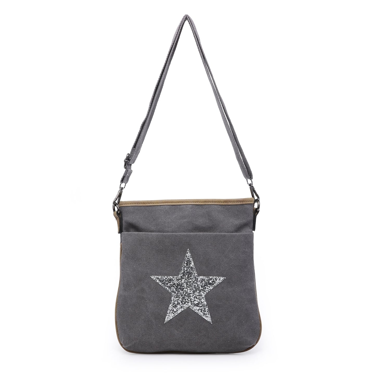 Grey Flat Star Cross Body Messenger Bag