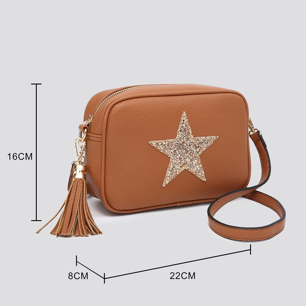Tan Cross Body Handbag with Gold Star