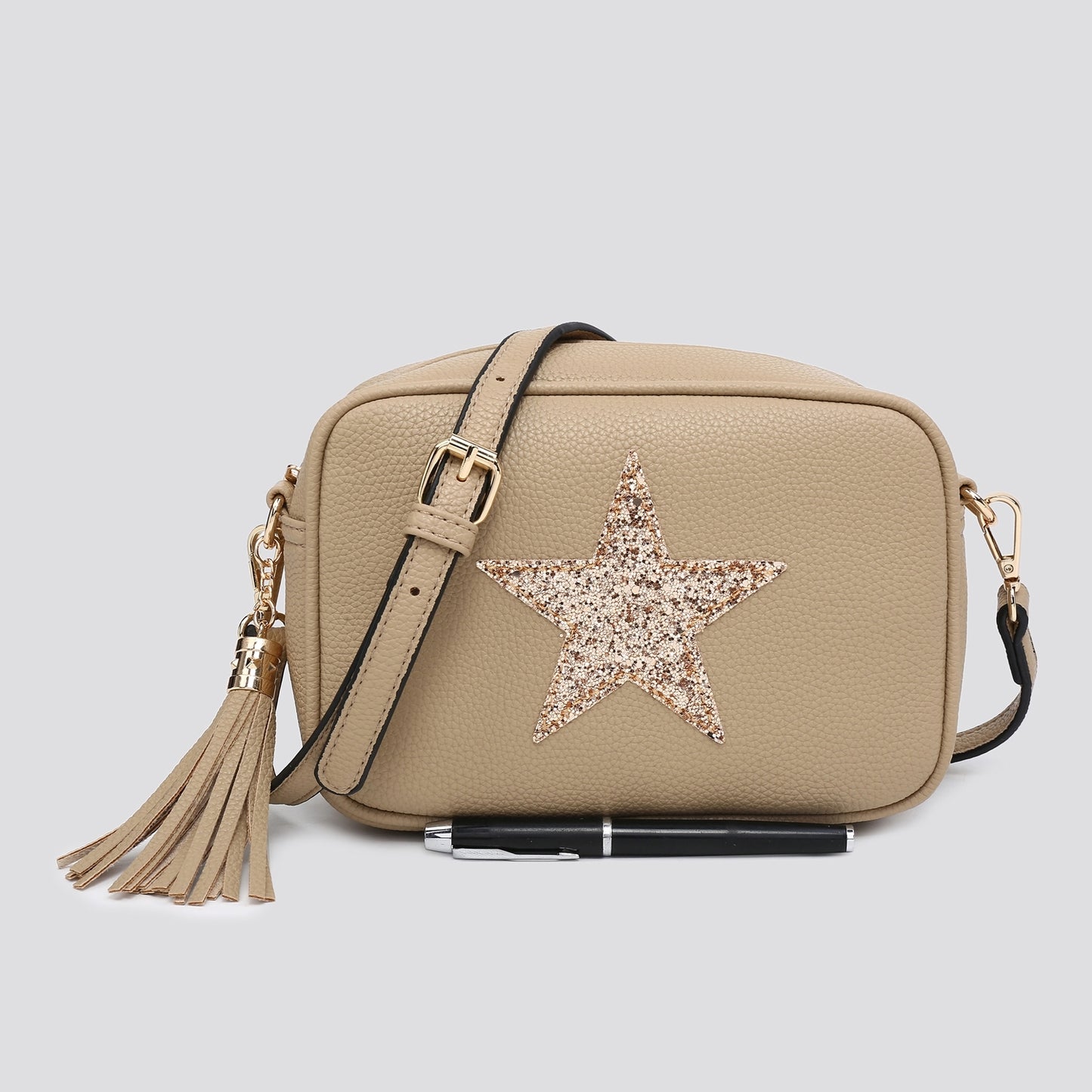 Sand Cross Body Handbag with Gold Star