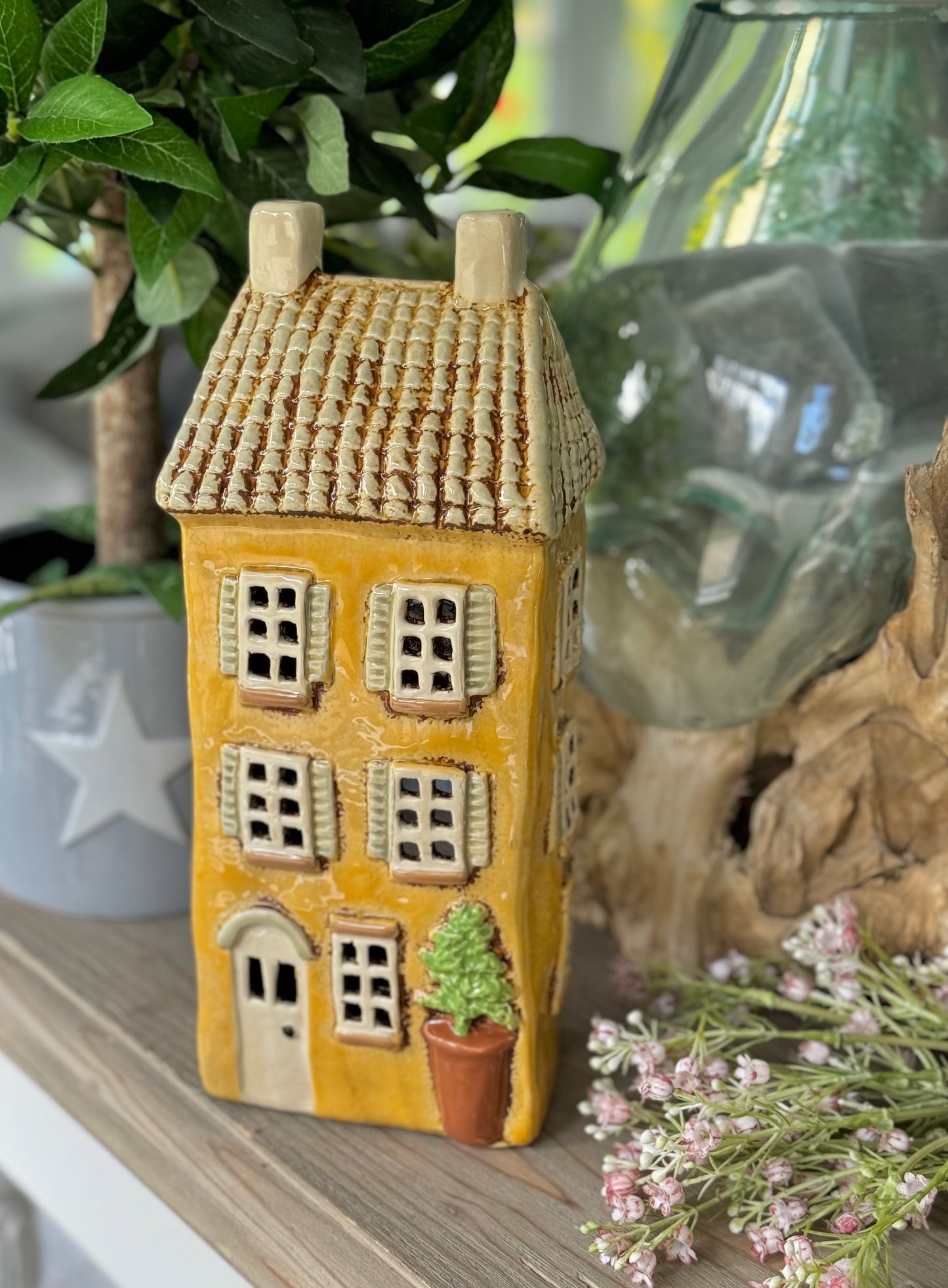 Yellow Ceramic House /Cottage Candle Holder
