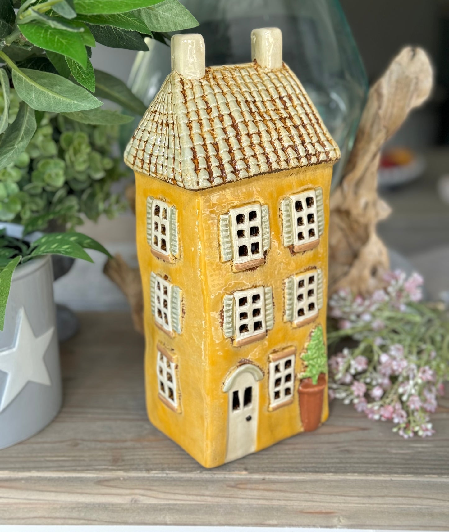 Yellow Ceramic House /Cottage Candle Holder