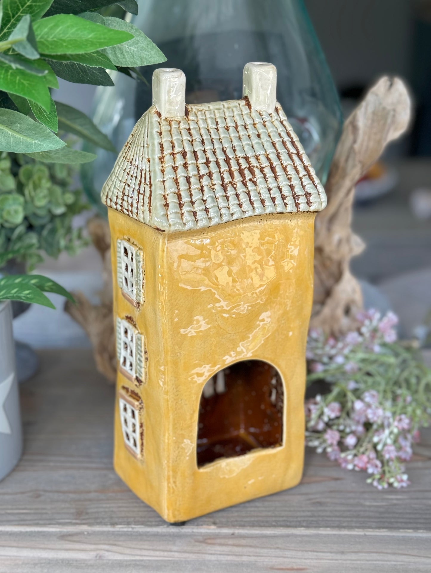 Yellow Ceramic House /Cottage Candle Holder