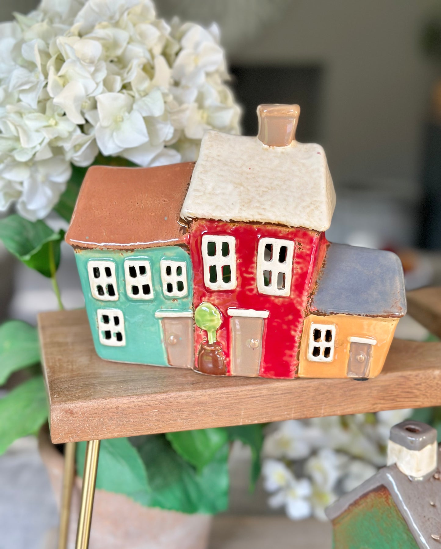 Ceramic Triple House/Cottage Candle Holder
