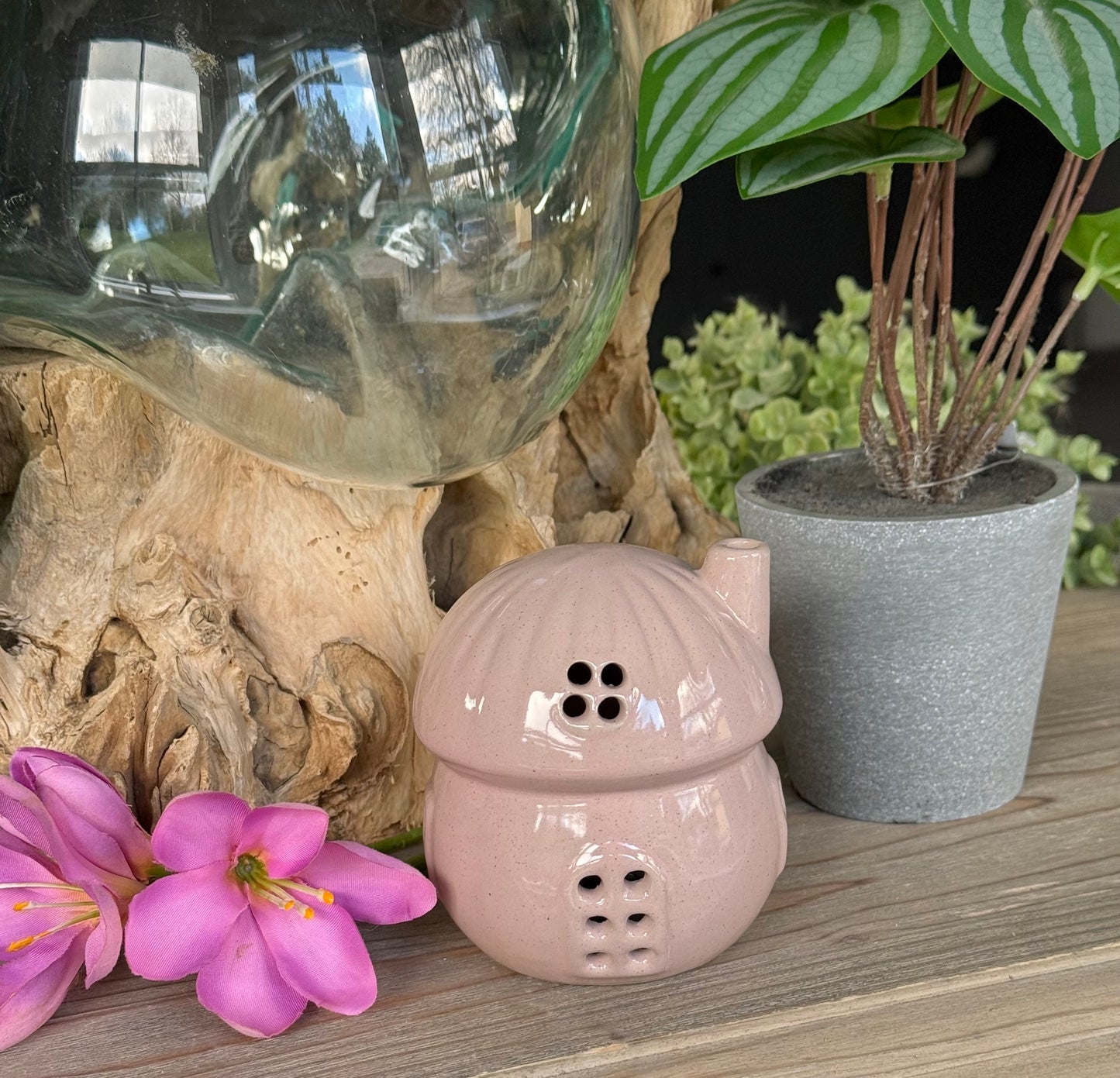 Pink Porcelain Mushroom LED House