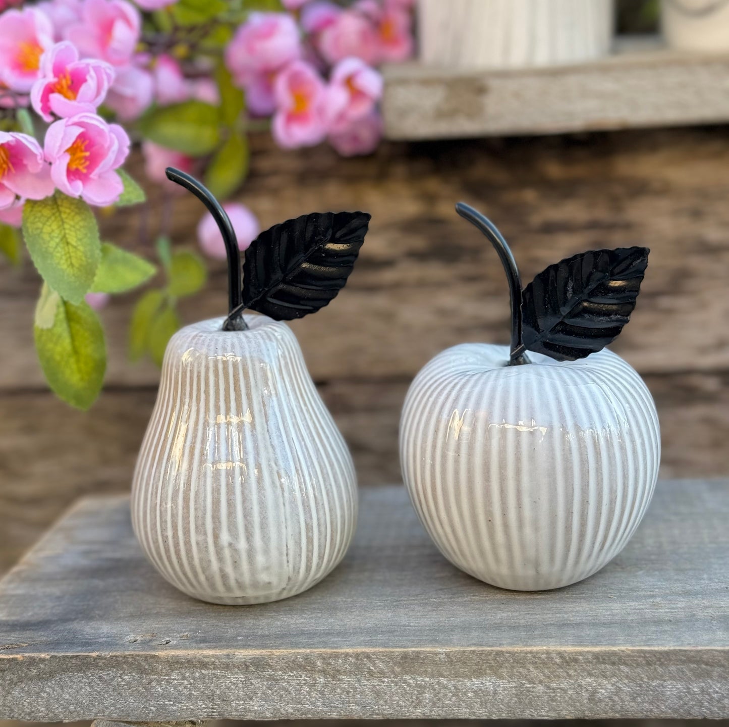 White Ceramic Apple and Pear - Sold Individually