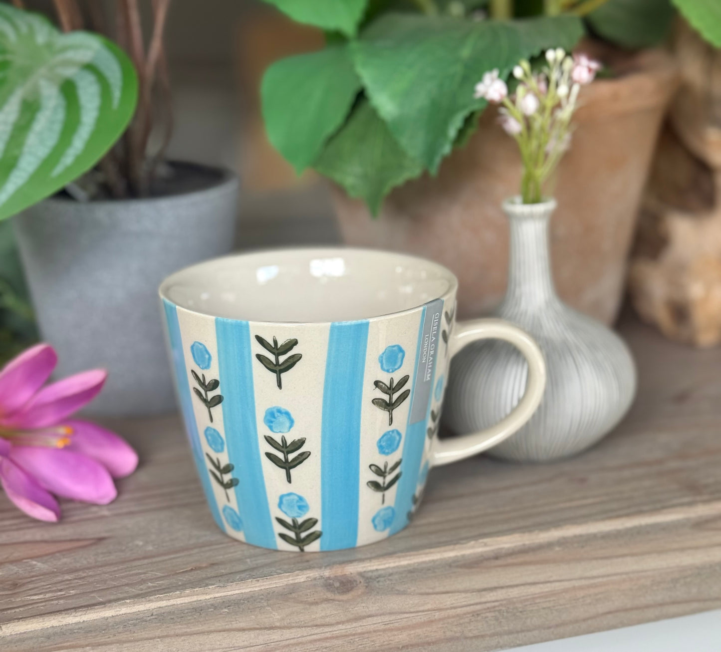 Floral Striped Stoneware Mug- 2 Colour Options Available.