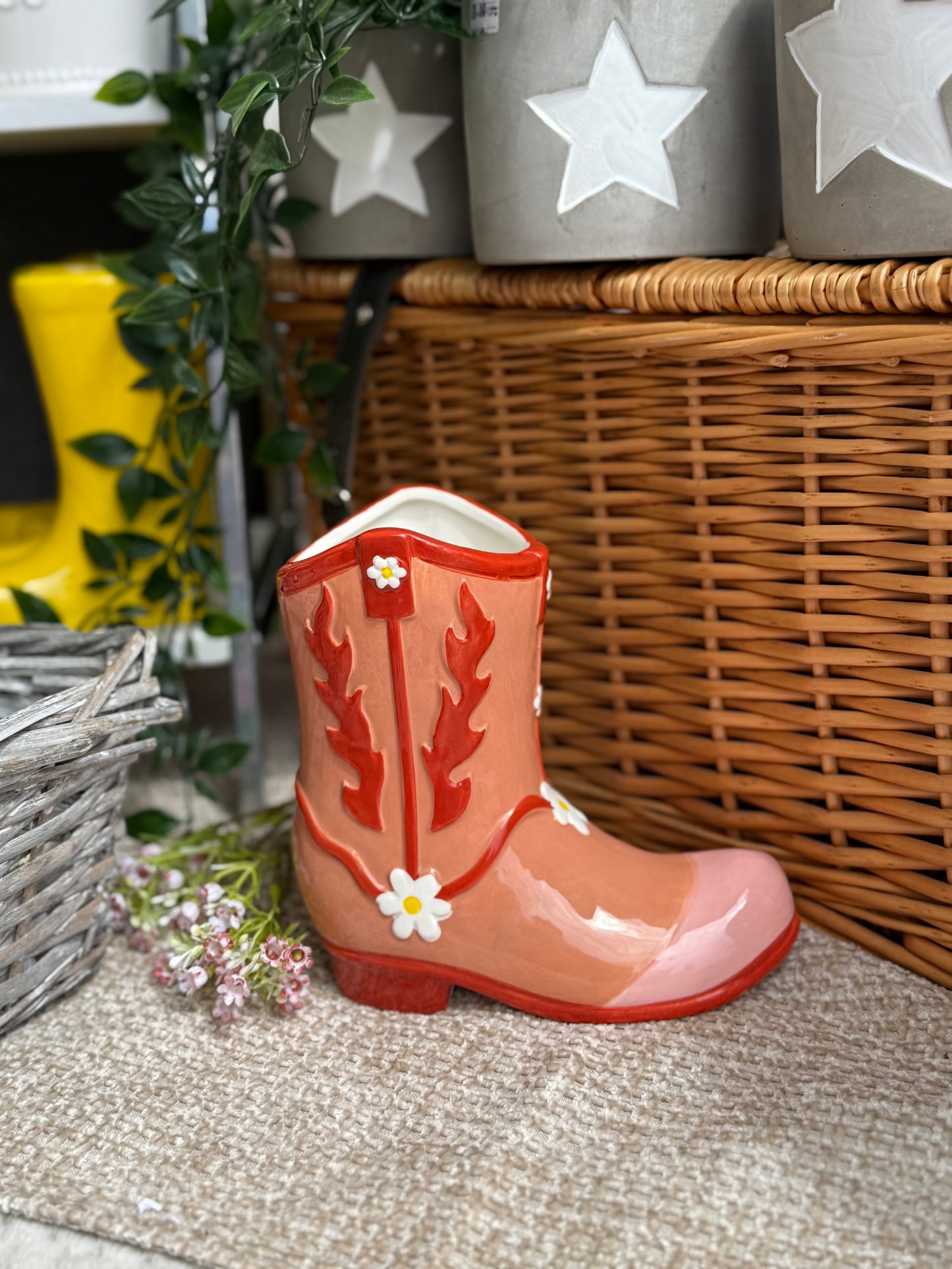 Pink/Red Cowboy Boot Flower Vase