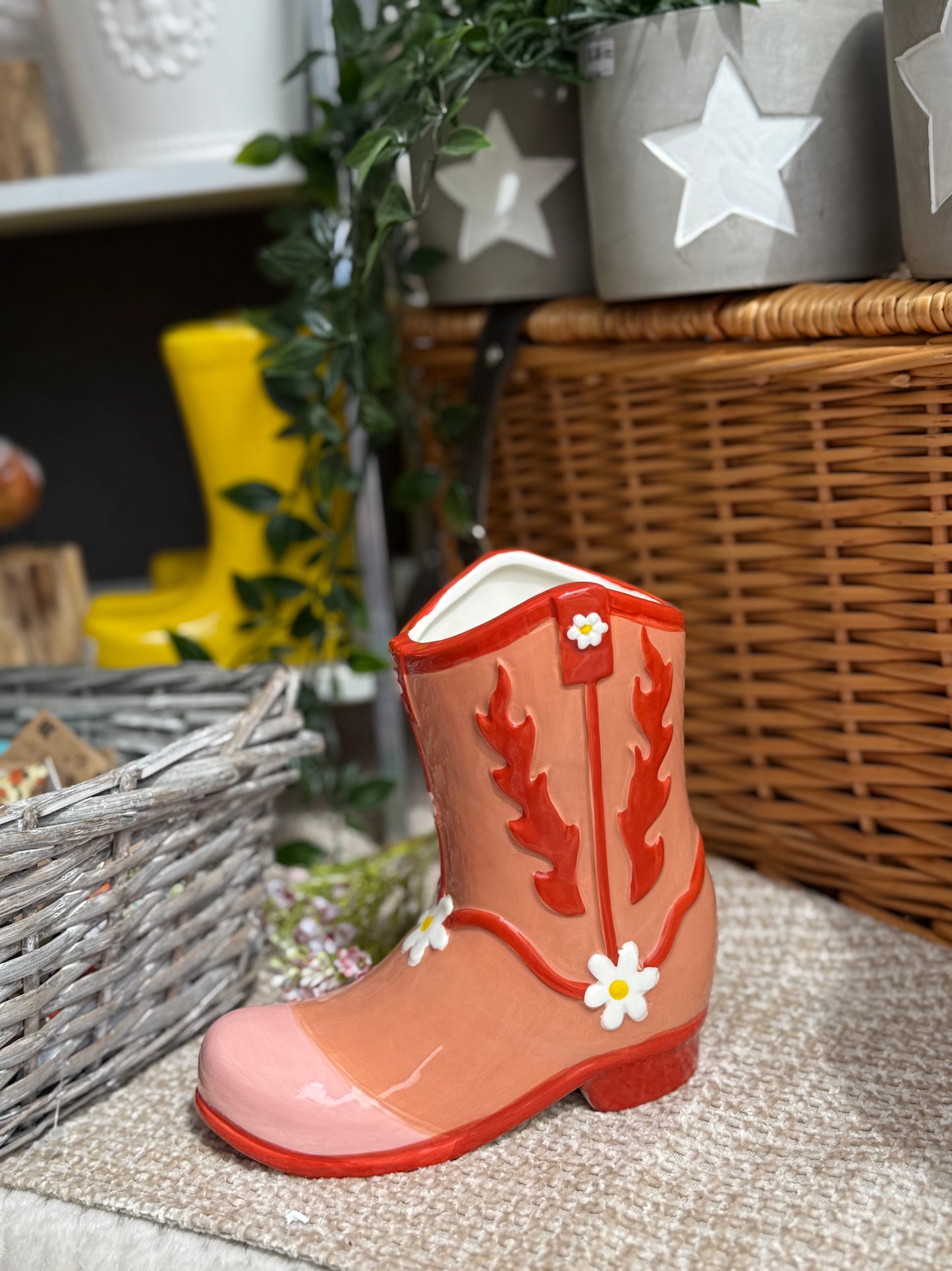 Pink/Red Cowboy Boot Flower Vase