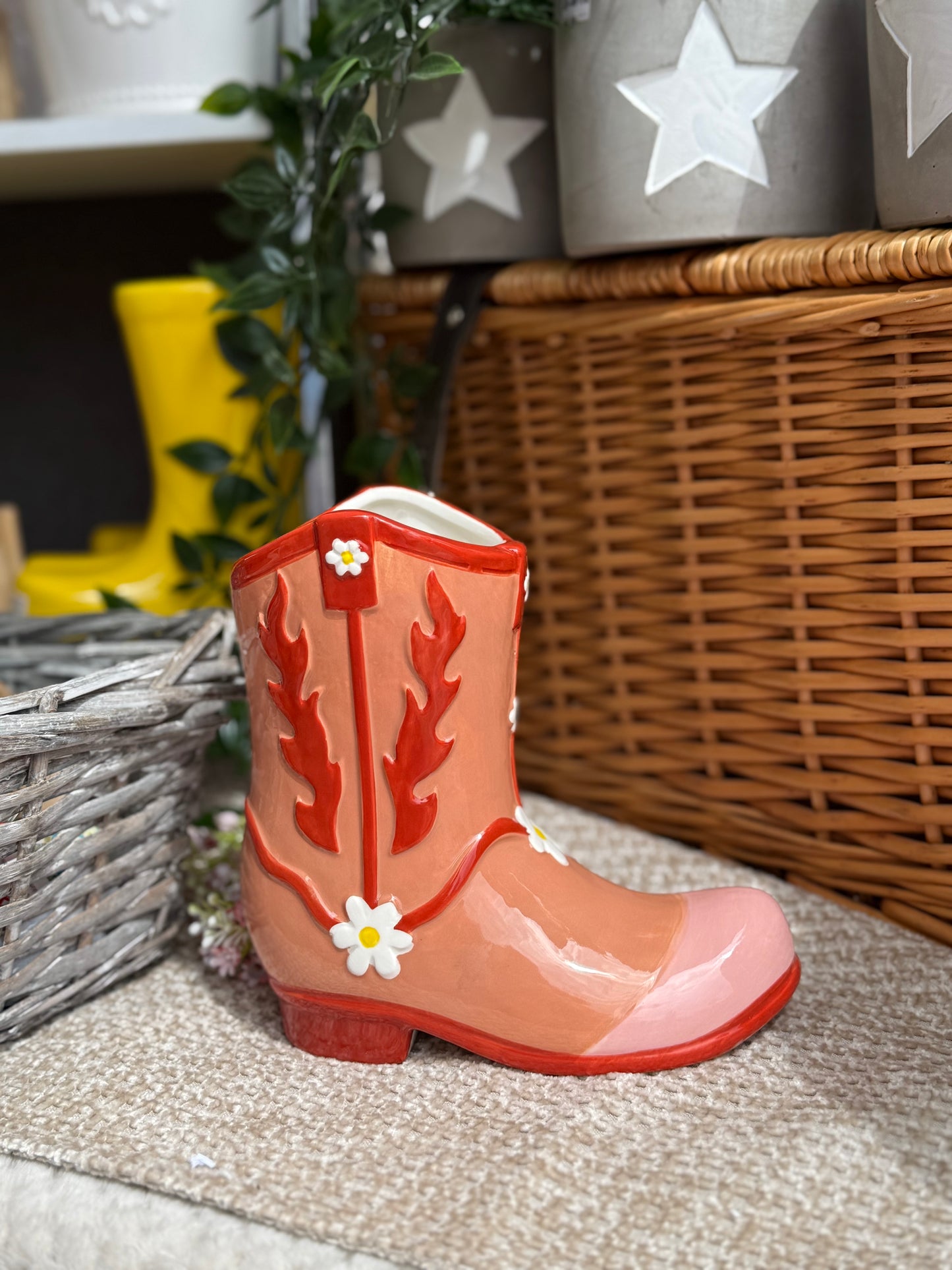 Pink/Red Cowboy Boot Flower Vase