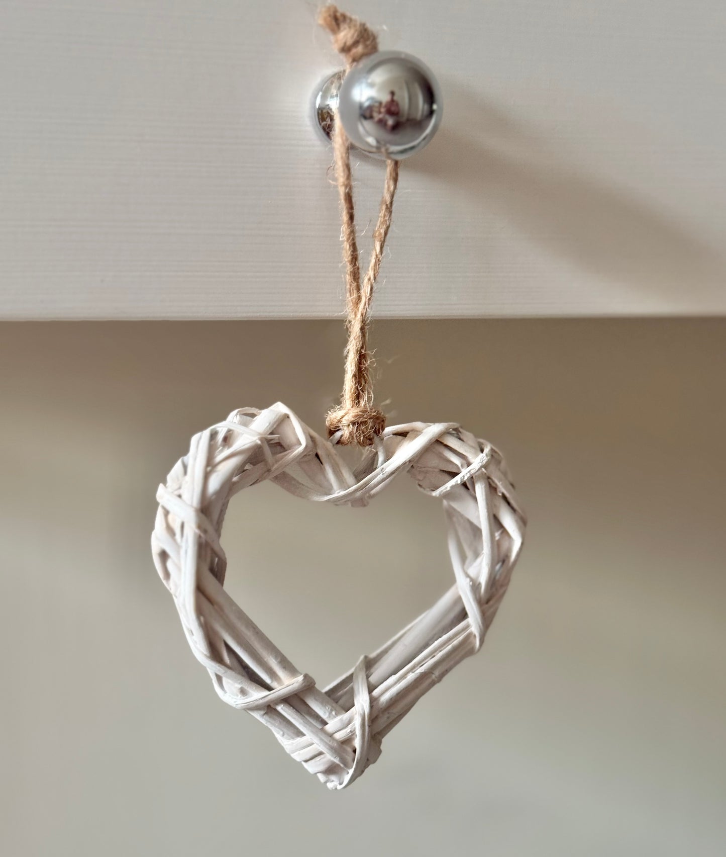 Small White Wicker Heart Hanger