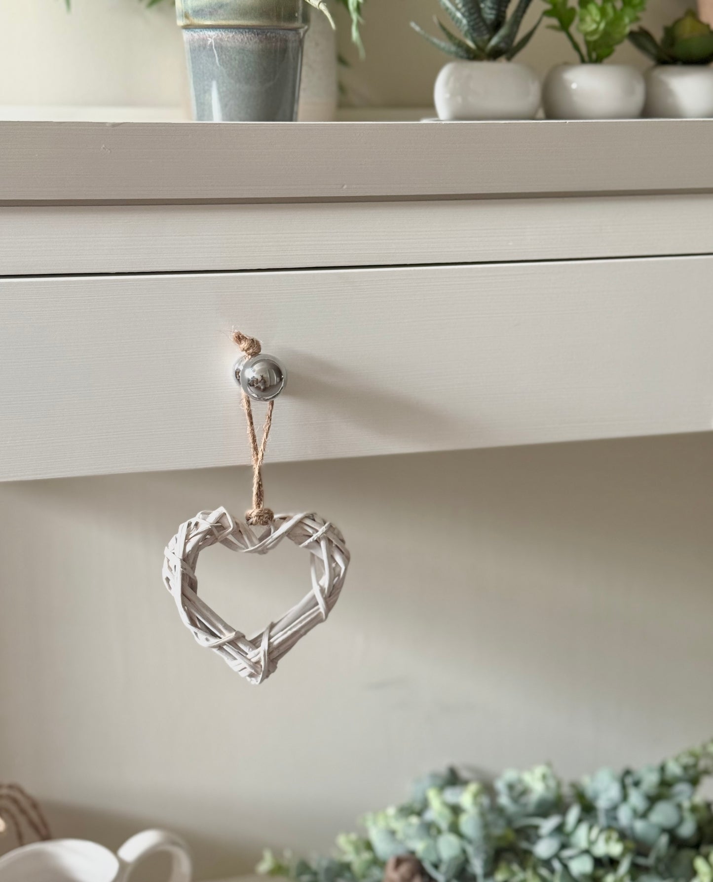 Small White Wicker Heart Hanger