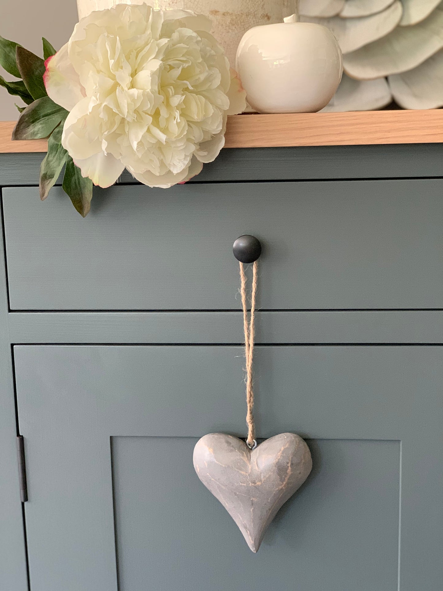 Vintage Solid Wood Heart - Grey