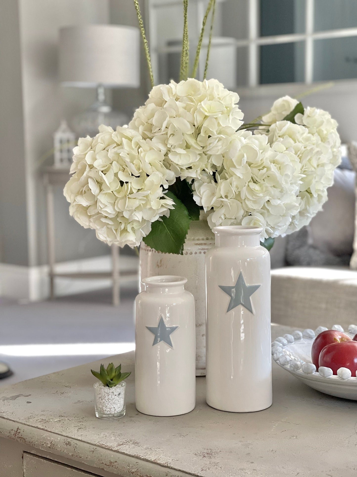 White Vase With Grey Star Decal - Available in 2 sizes