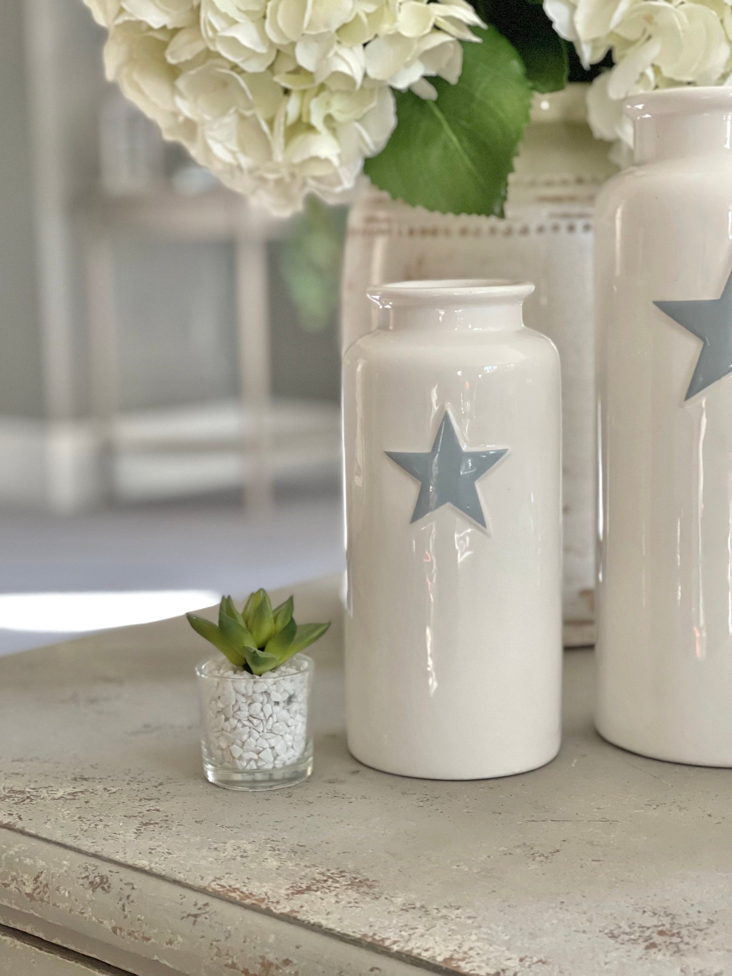 White Vase With Grey Star Decal - Available in 2 sizes
