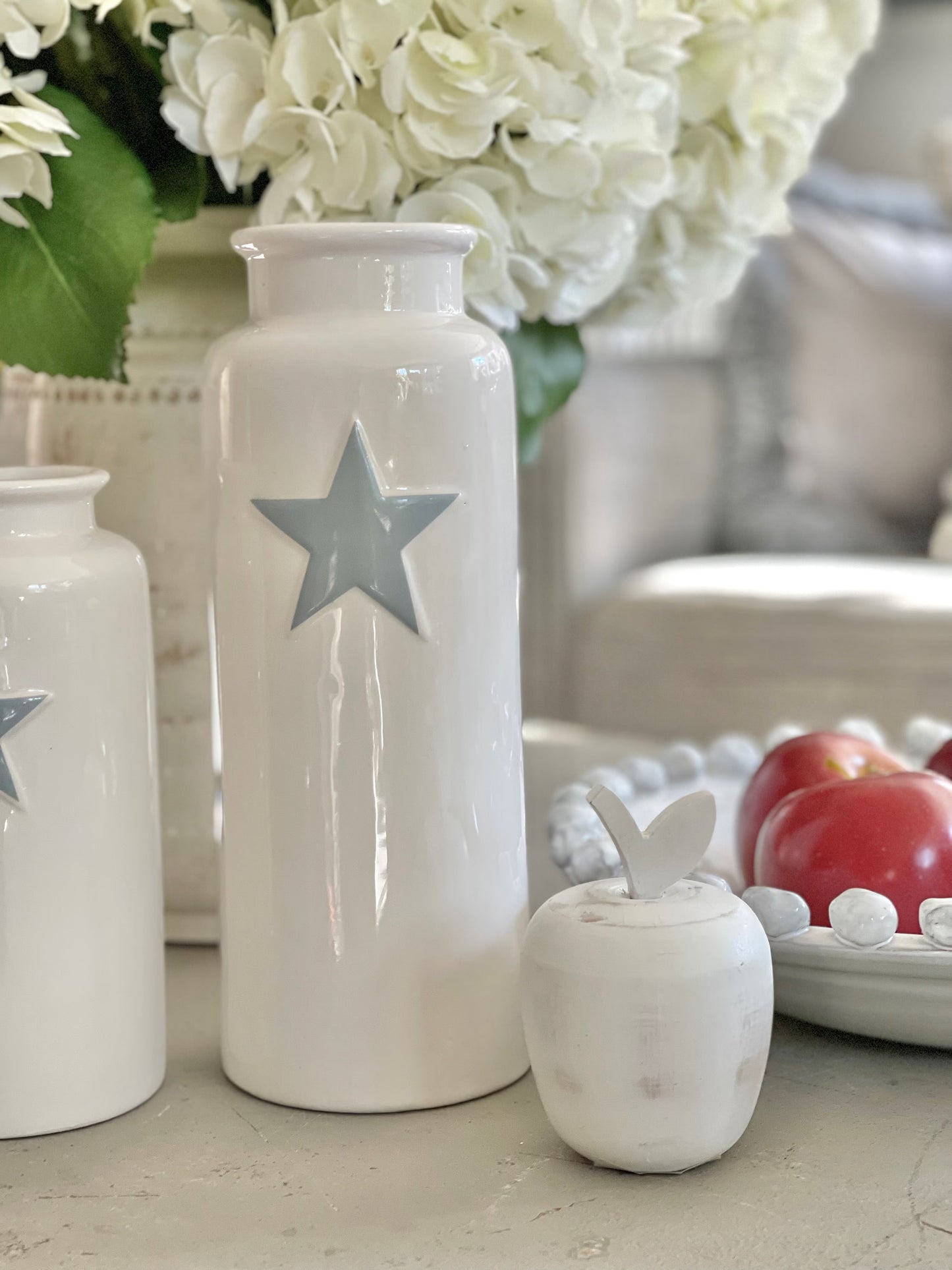 White Vase With Grey Star Decal - Available in 2 sizes