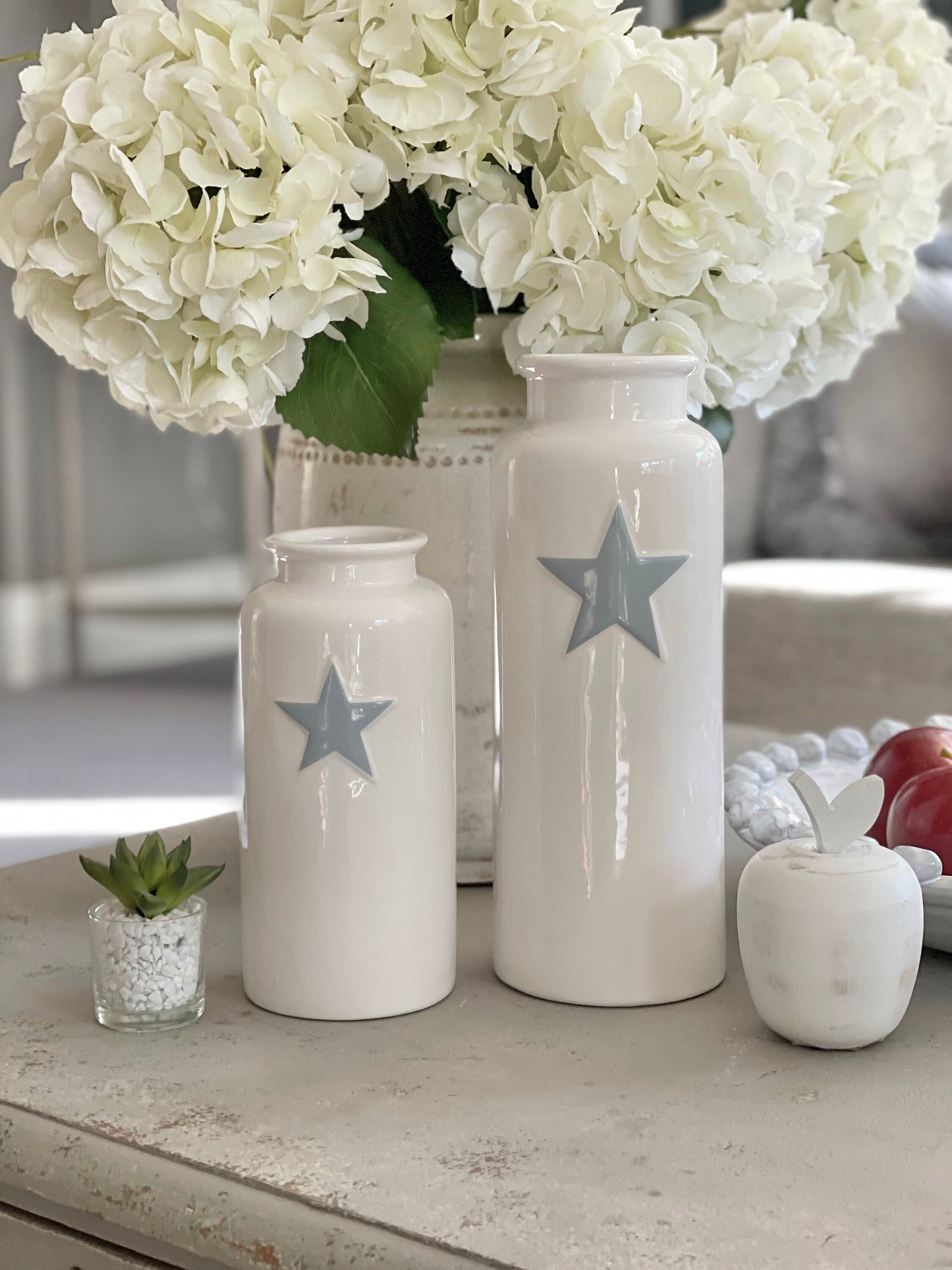 White Vase With Grey Star Decal - Available in 2 sizes