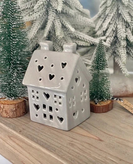 Small Grey Ceramic LED Heart House