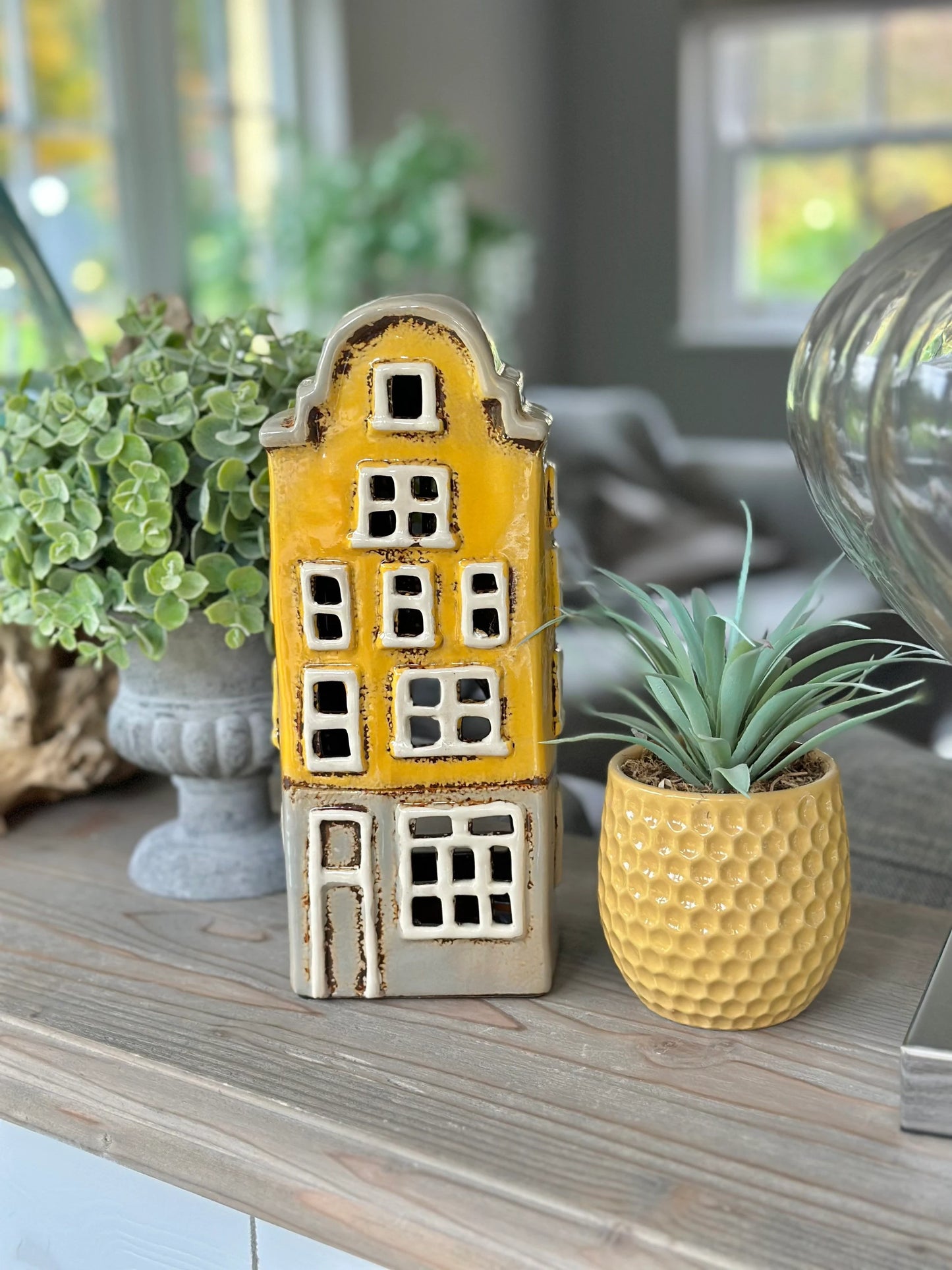 Mustard Yellow Ceramic House /Cottage Candle Holder