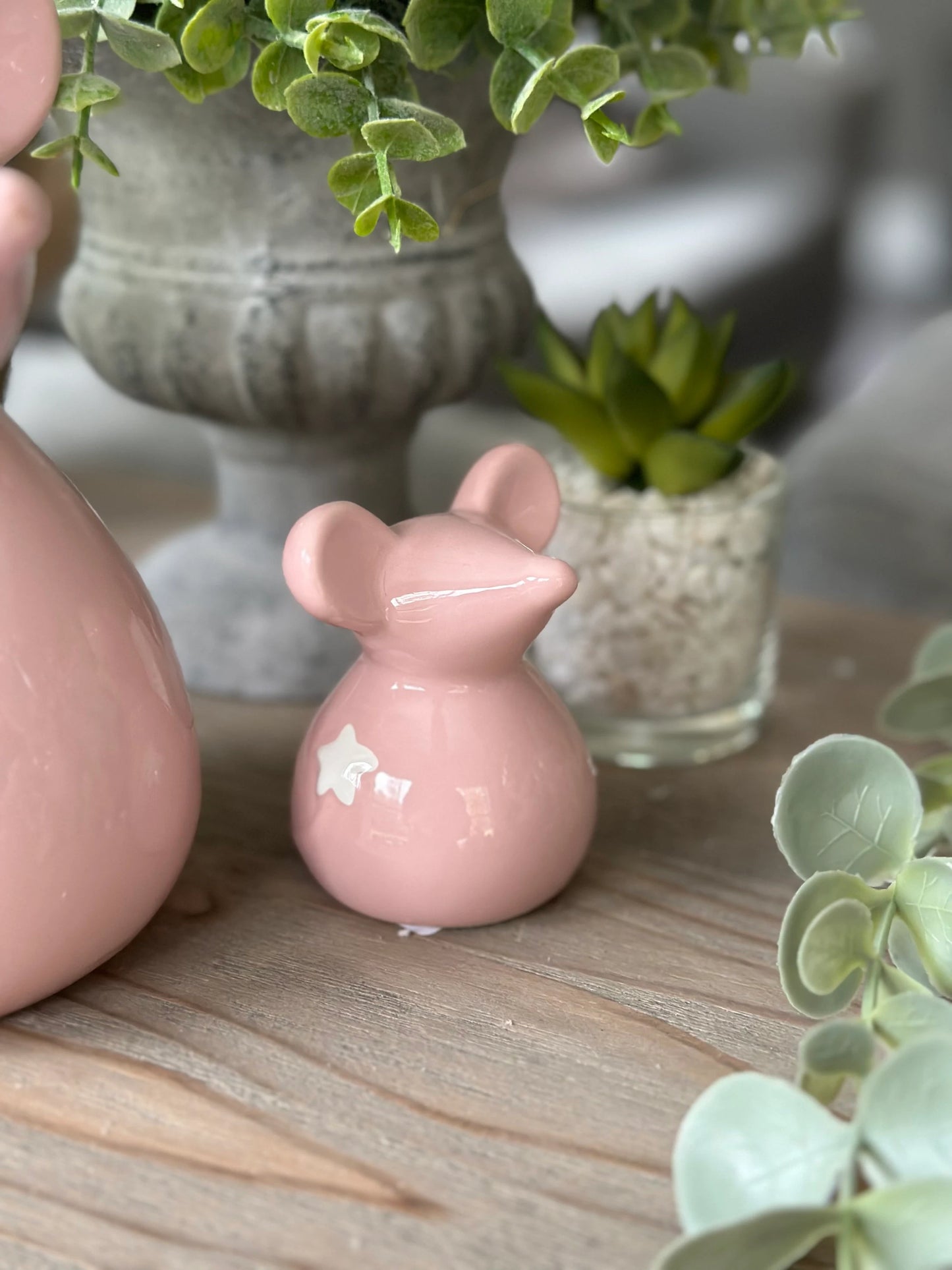 Pink Ceramic Mouse; Available in 2 sizes.