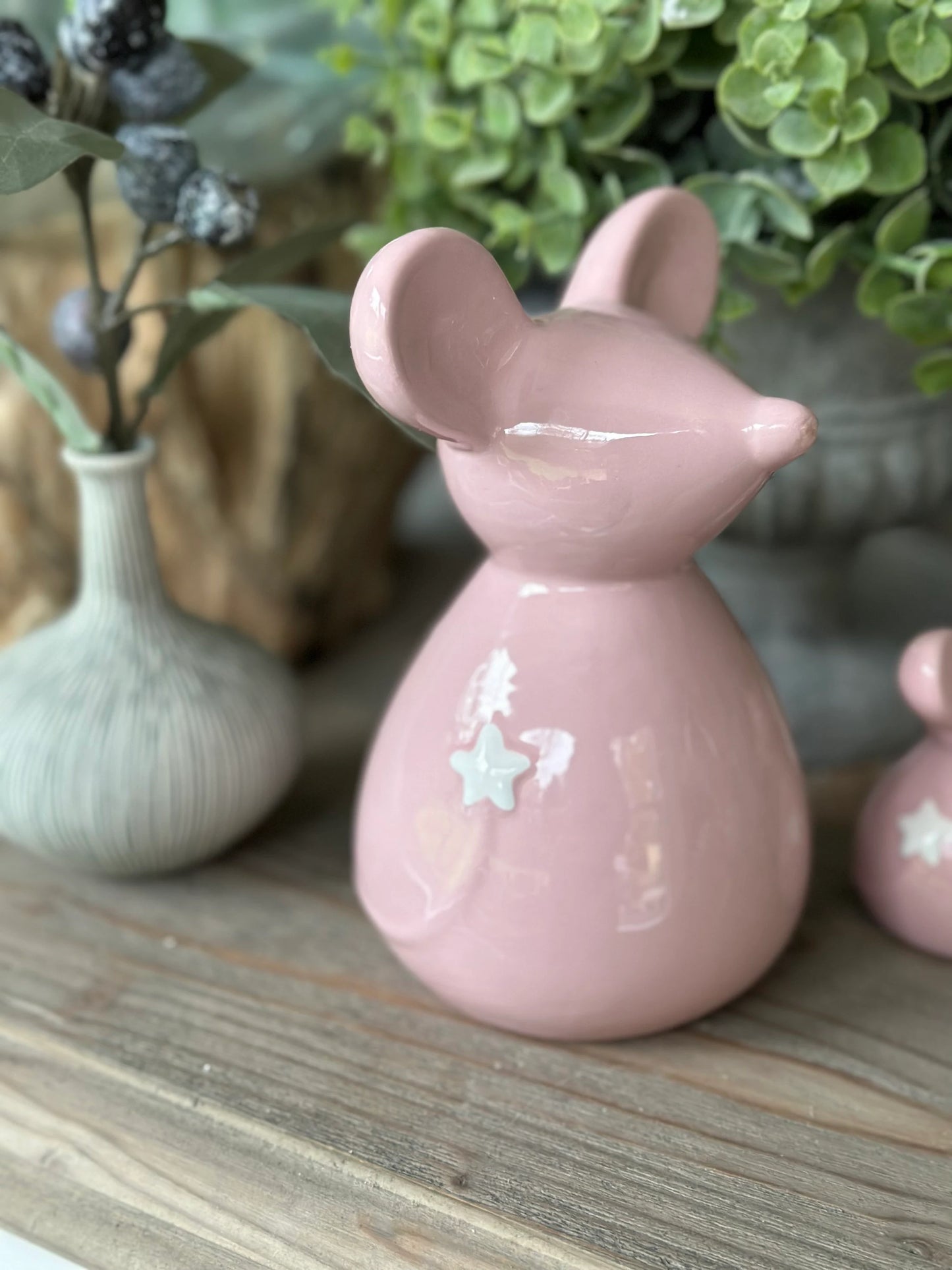 Pink Ceramic Mouse; Available in 2 sizes.