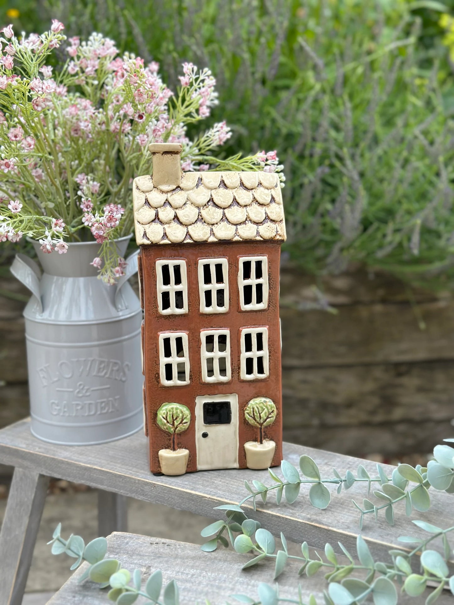 Brown Village Garden House Candle Holder