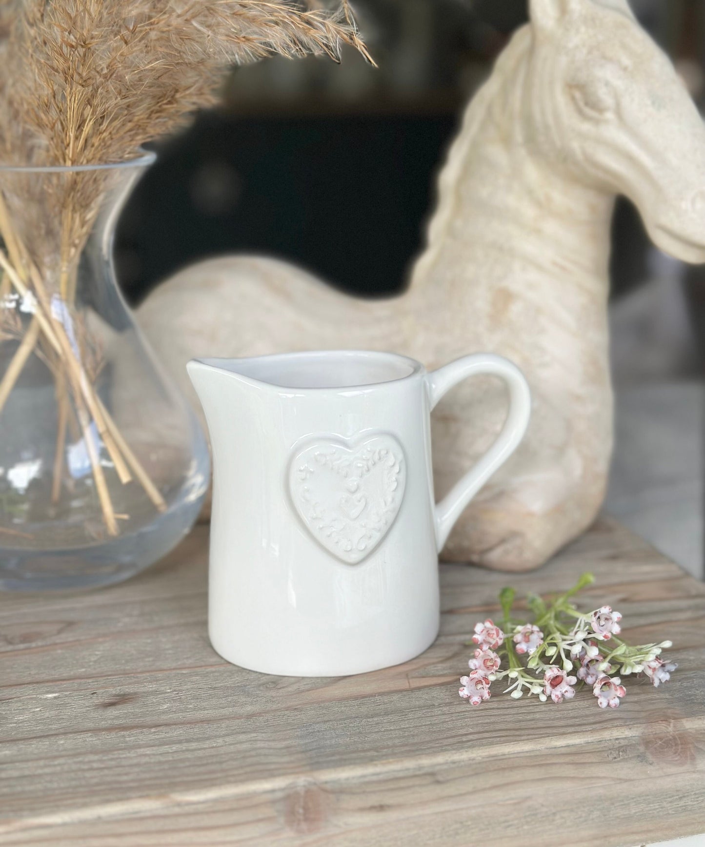 Gisela Graham Embossed Heart Small Jug - White or Grey