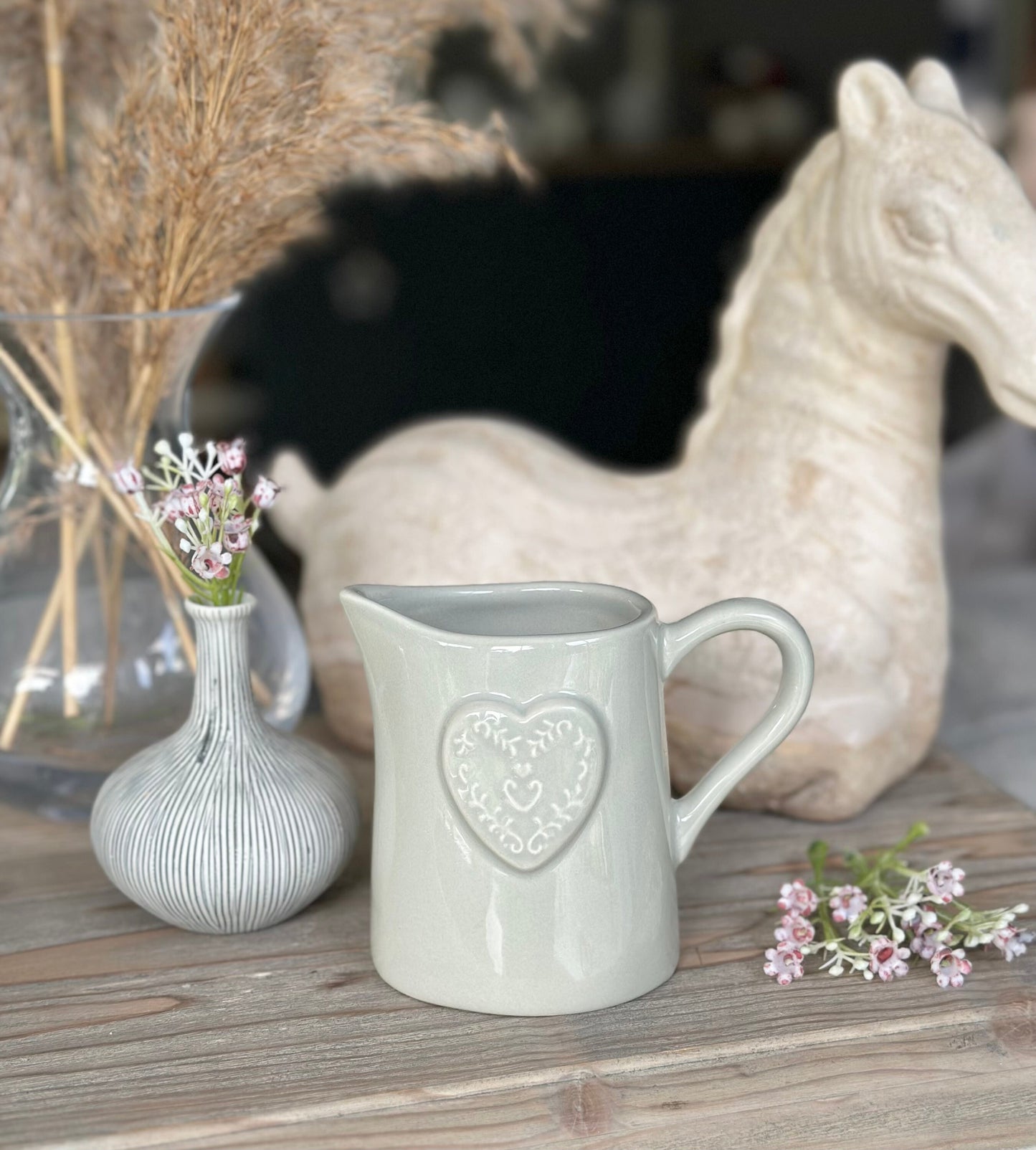 Gisela Graham Embossed Heart Small Jug - White or Grey