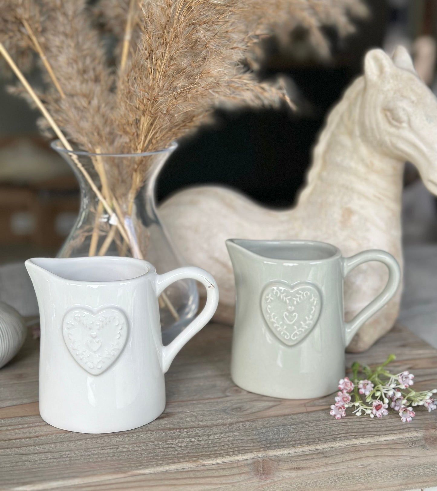 Gisela Graham Embossed Heart Small Jug - White or Grey