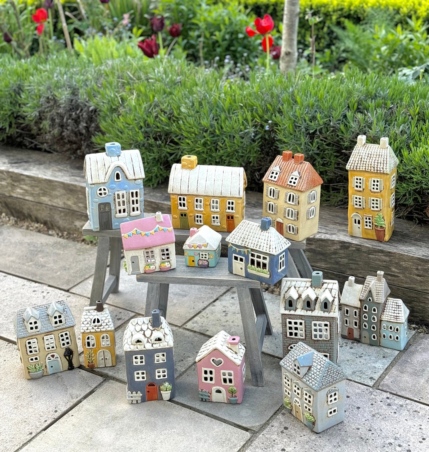 Navy Garden Ceramic Tealight House