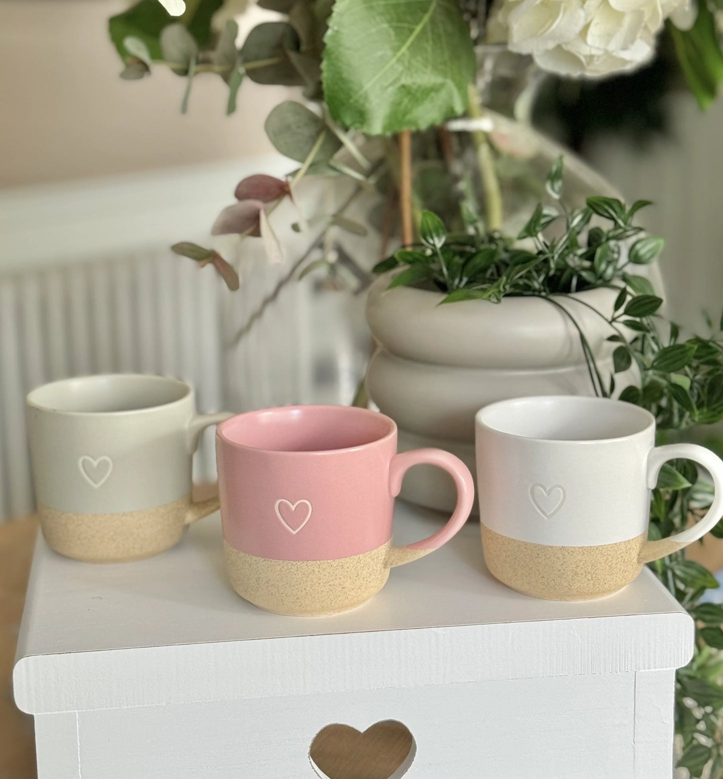 Grey Stoneware Mug with Outline Heart