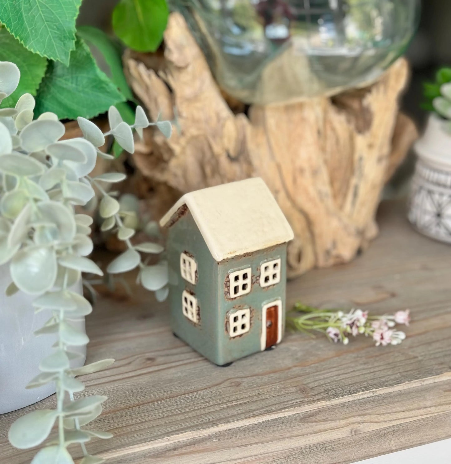 Glazed Ceramic Aqua Country Cottage Tea light