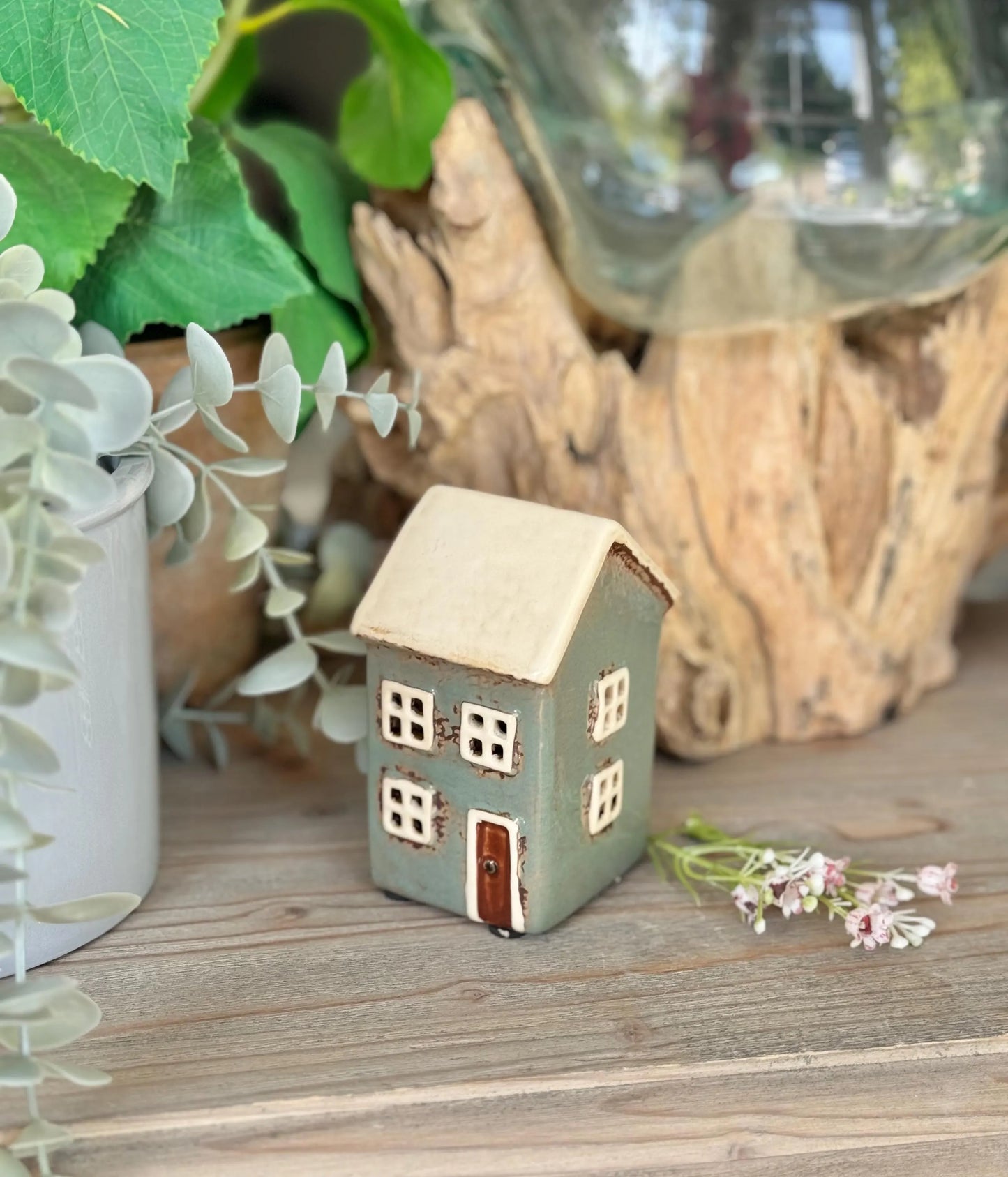 Glazed Ceramic Aqua Country Cottage Tea light