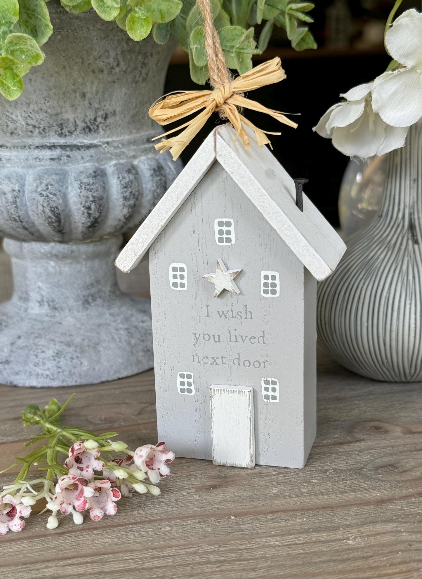 Rustic Wooden House Hanger "I Wish You Lived Next Door"