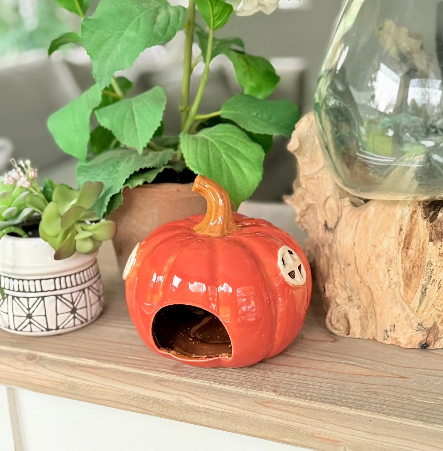 Orange Pumpkin Ceramic Tea Light house