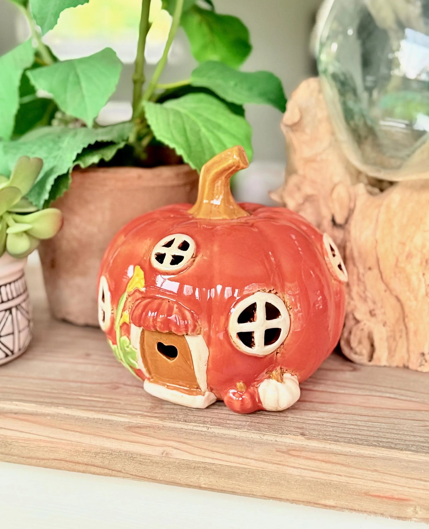 Orange Pumpkin Ceramic Tea Light house