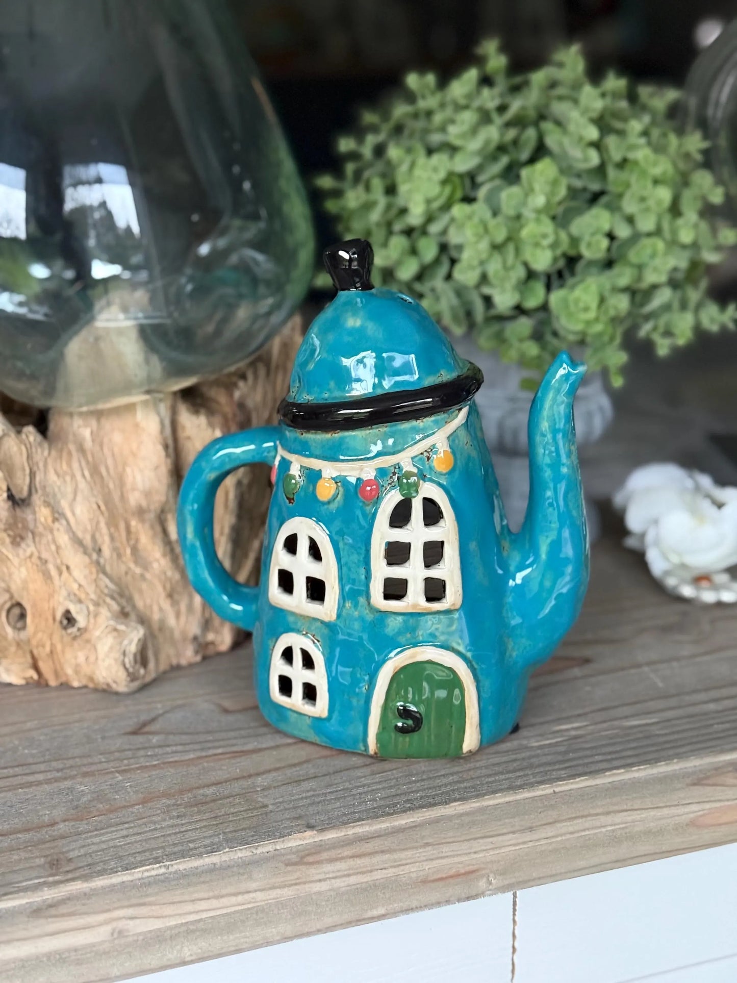 Blue Ceramic Teapot Candle Holder (Copy)