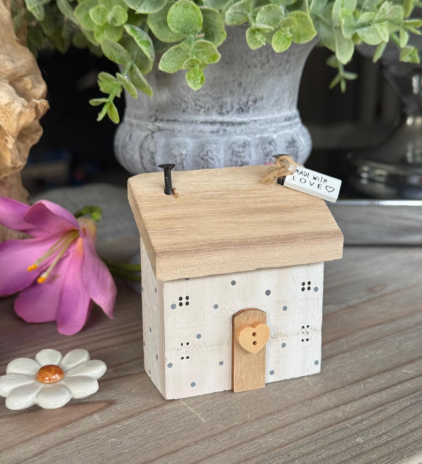 Wooden House Block "Made with Love". Two Colour Options