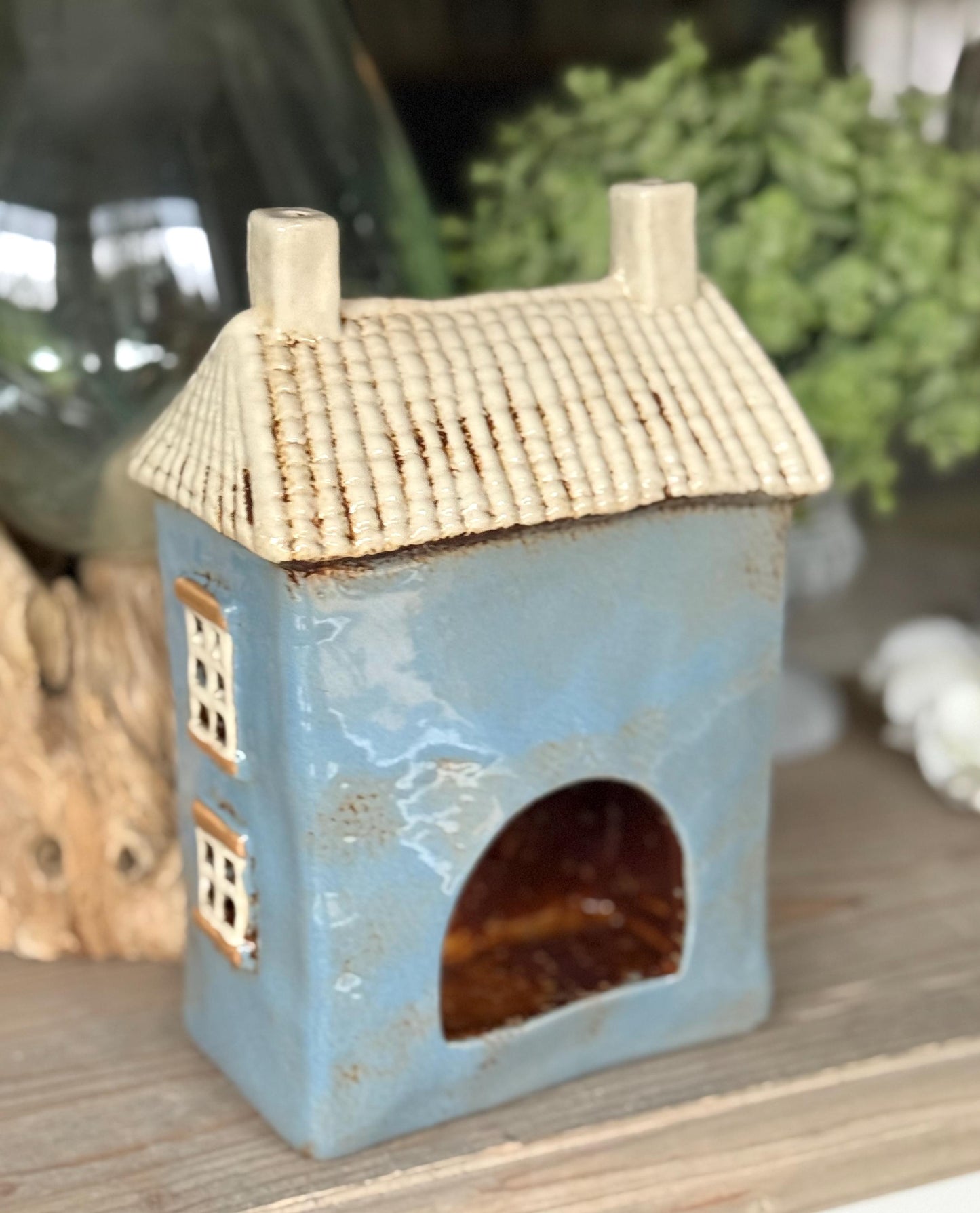 Blue Garden Ceramic Tealight House