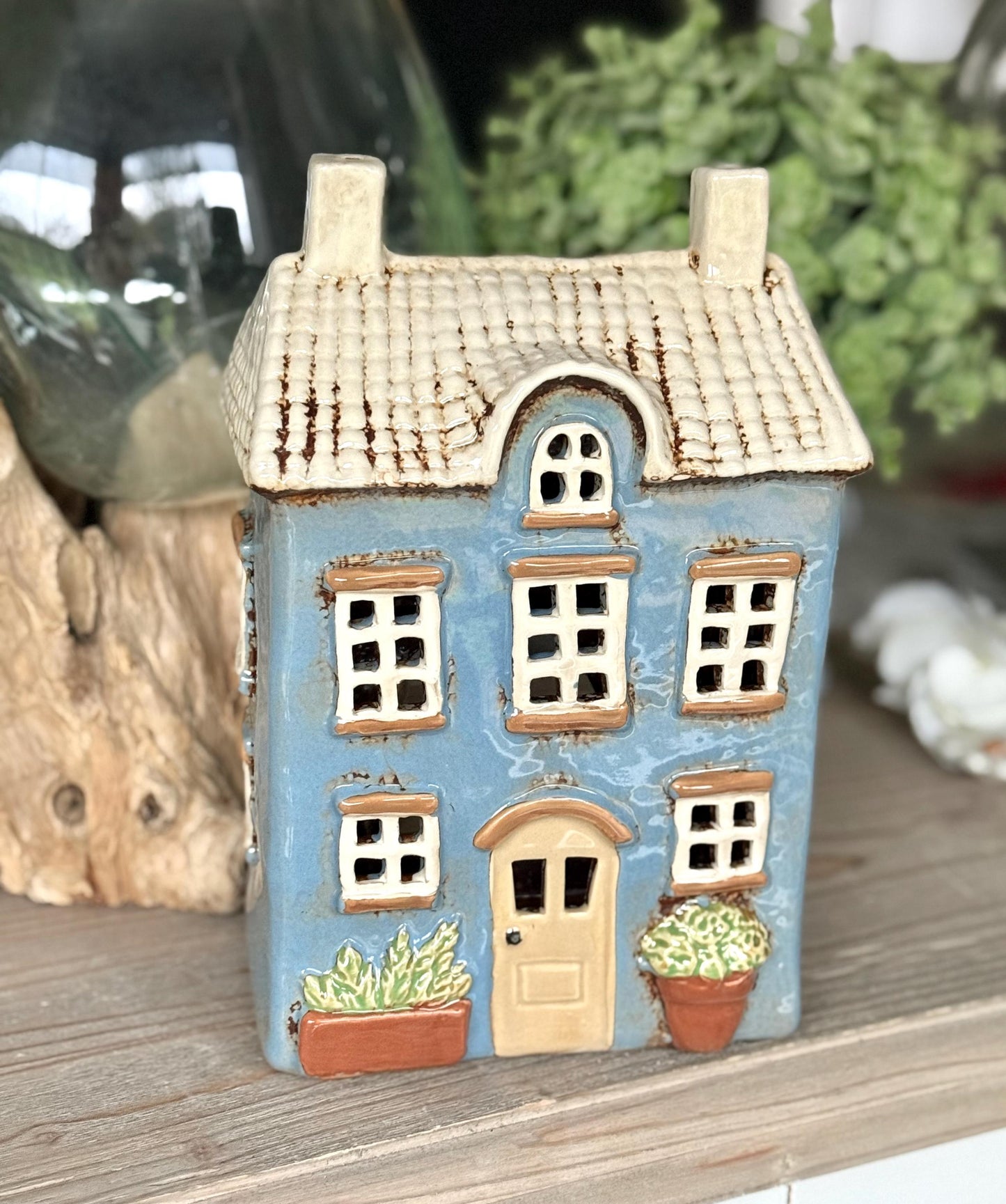 Blue Garden Ceramic Tealight House