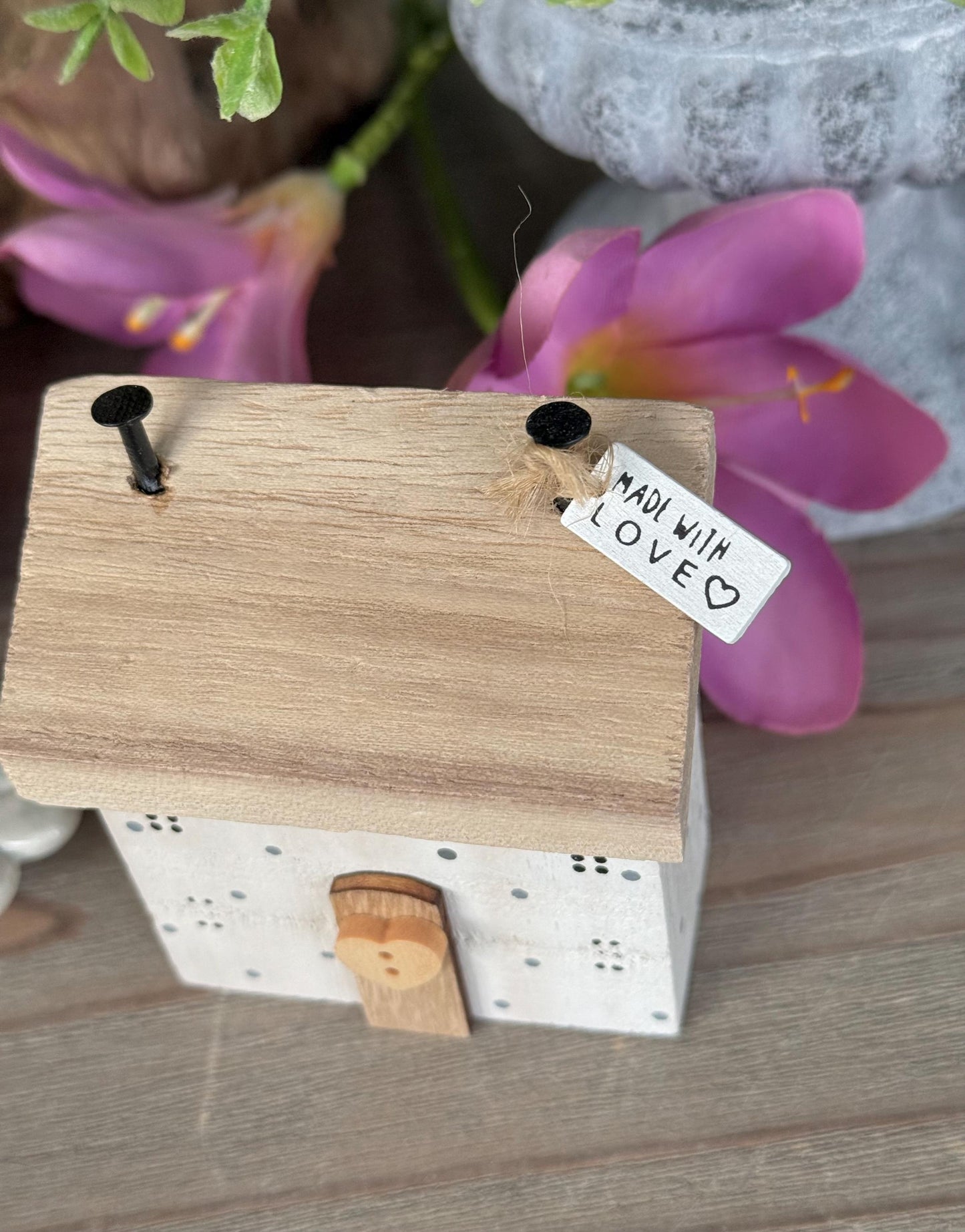 Wooden House Block "Made with Love". Two Colour Options