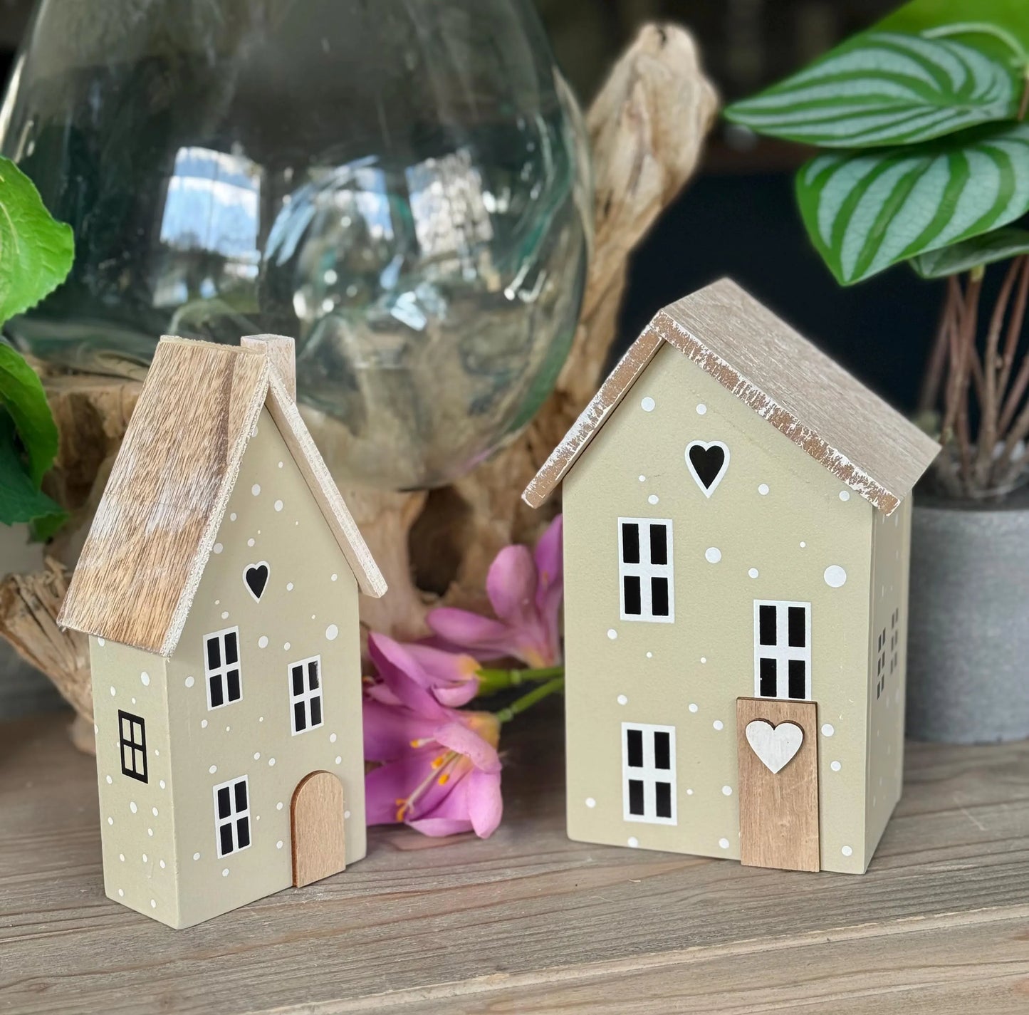 Sage Polka Dot Wooden Houses - Choice of 2 sizes (Copy)