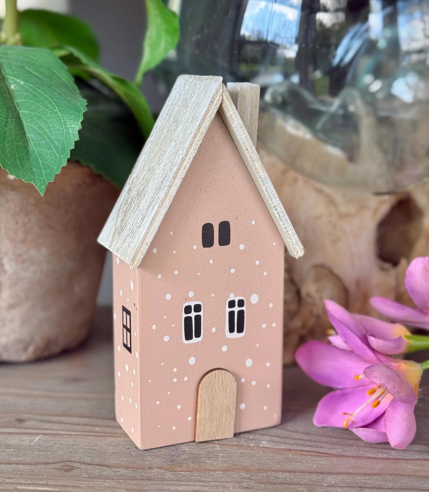 Pink Polka Dot Wooden Houses - Choice of 2 sizes