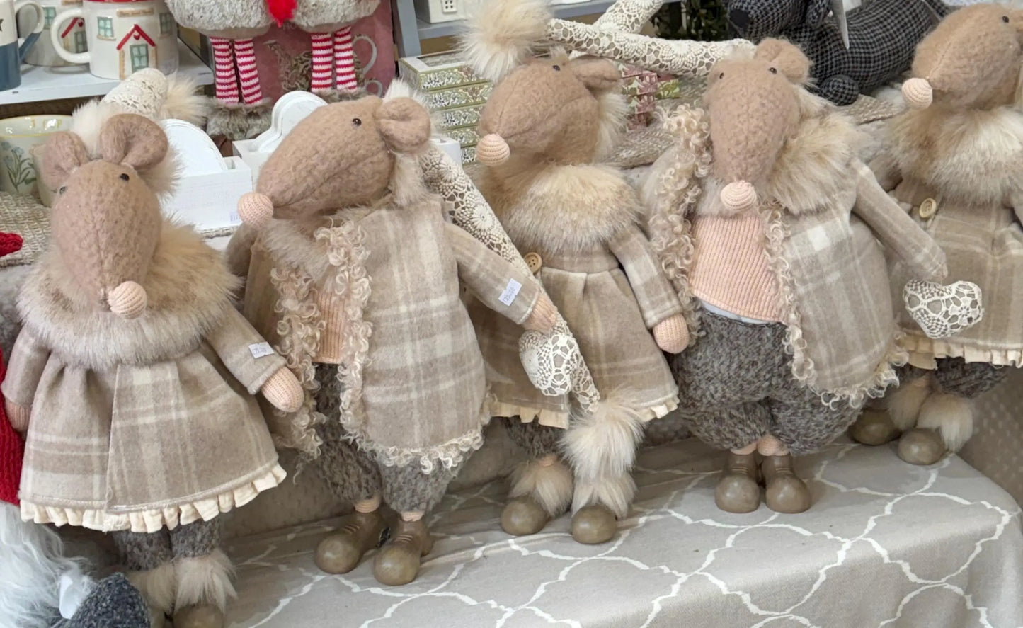 Super Soft Mr and Mrs Mouse with Fur Coats. Available as a couple or individually