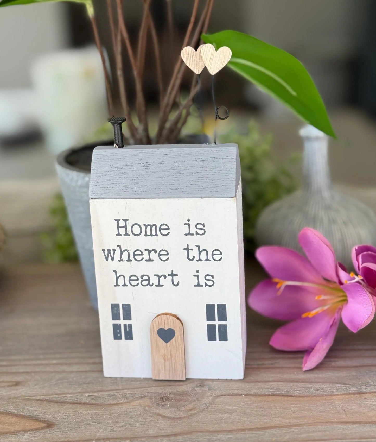 Wooden House Block "Home Is here The Heart Is"