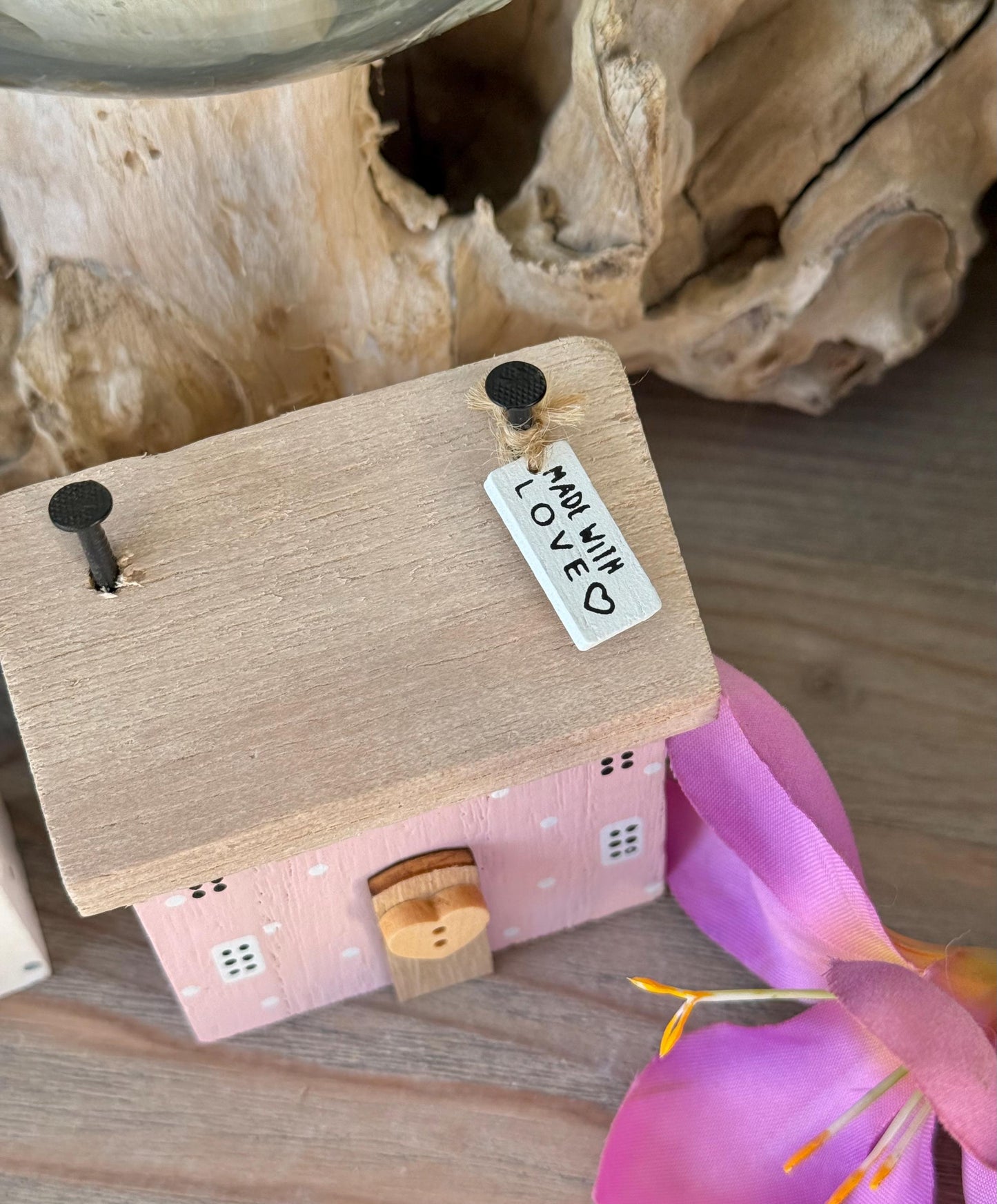 Wooden House Block "Made with Love". Two Colour Options
