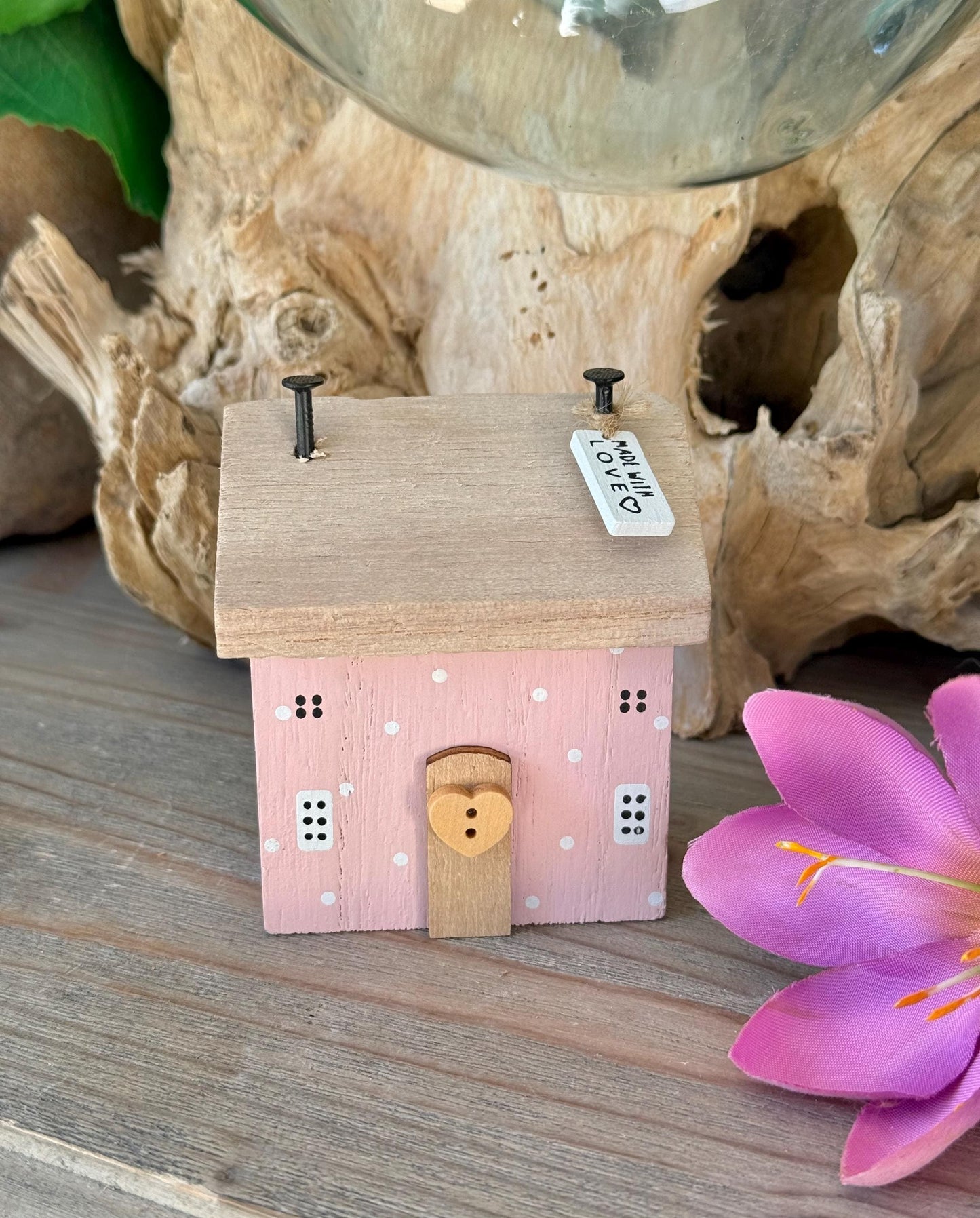 Wooden House Block "Made with Love". Two Colour Options