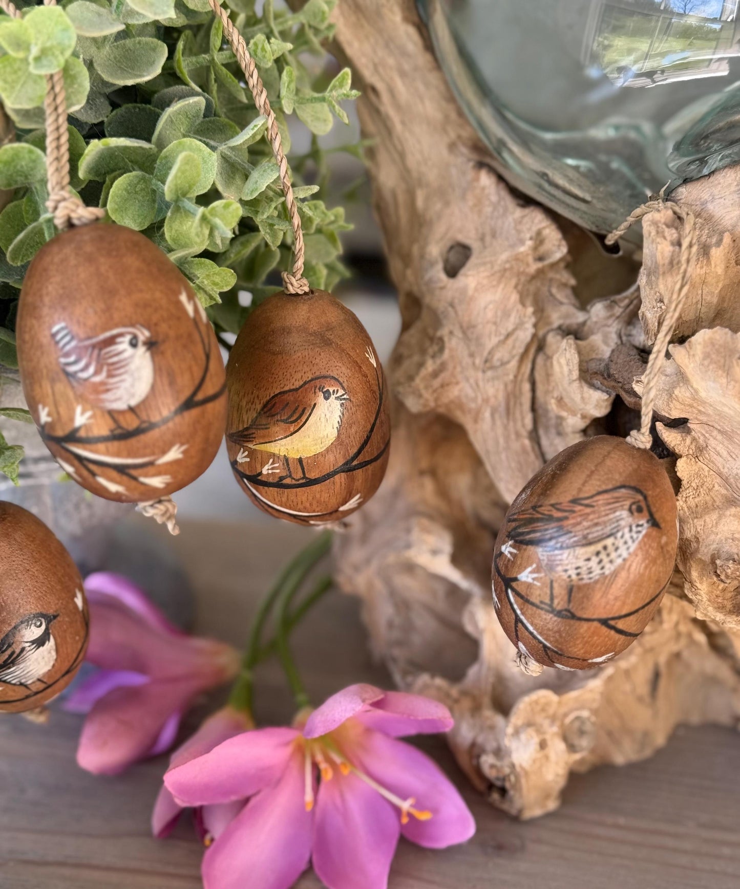 Wooden Painted Wild Bird Hanging Egg - 5 Options Available