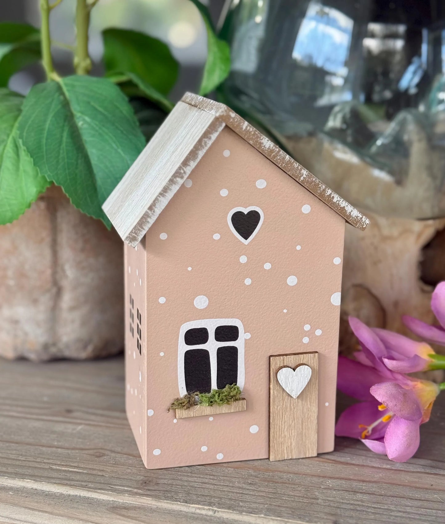 Pink Polka Dot Wooden Houses - Choice of 2 sizes
