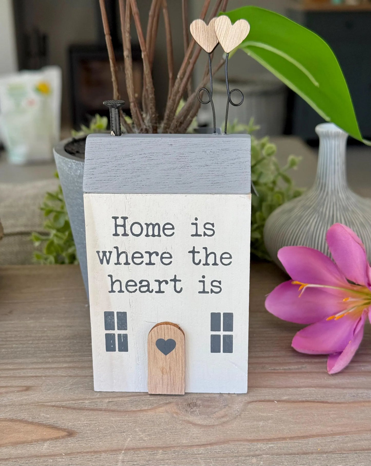 Wooden House Block "Home Is here The Heart Is"