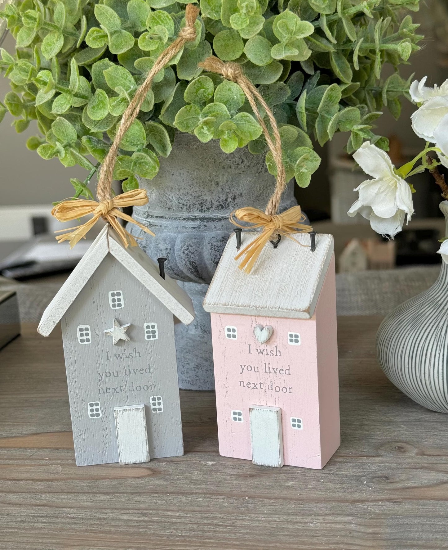 Rustic Wooden House Hanger "I Wish You Lived Next Door"